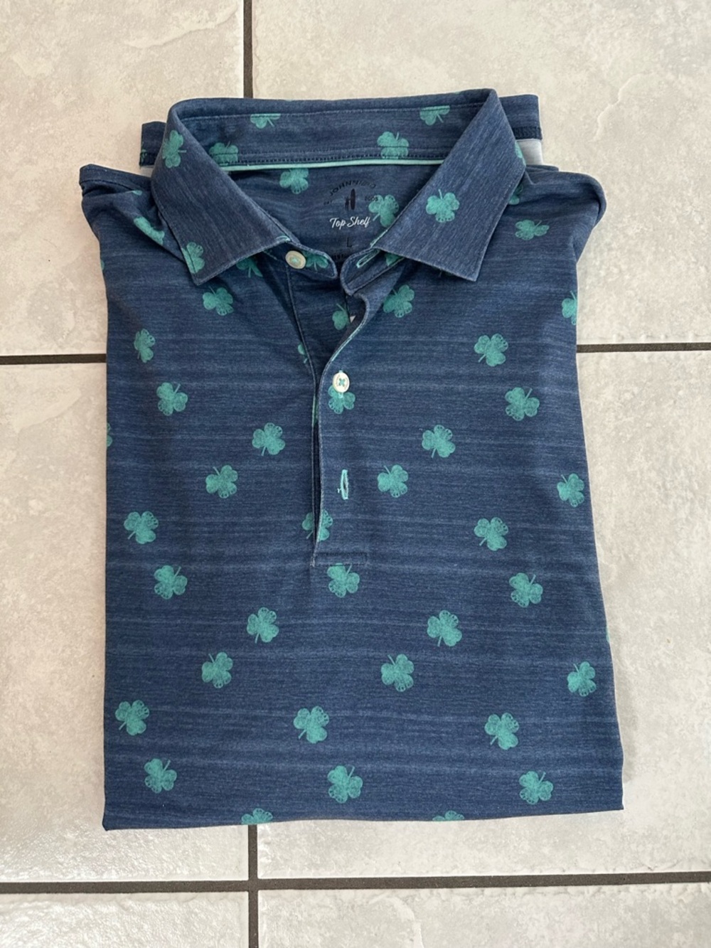 johnnie-O Navy Polo with Green Shamrocks